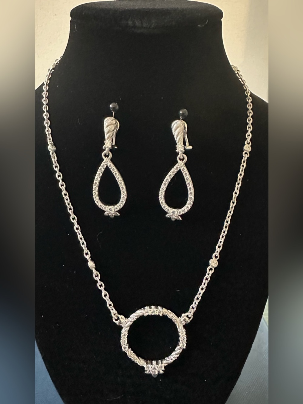 Judith Ripka 925 Sterling Silver CZ Necklace & Matching Earrings Set